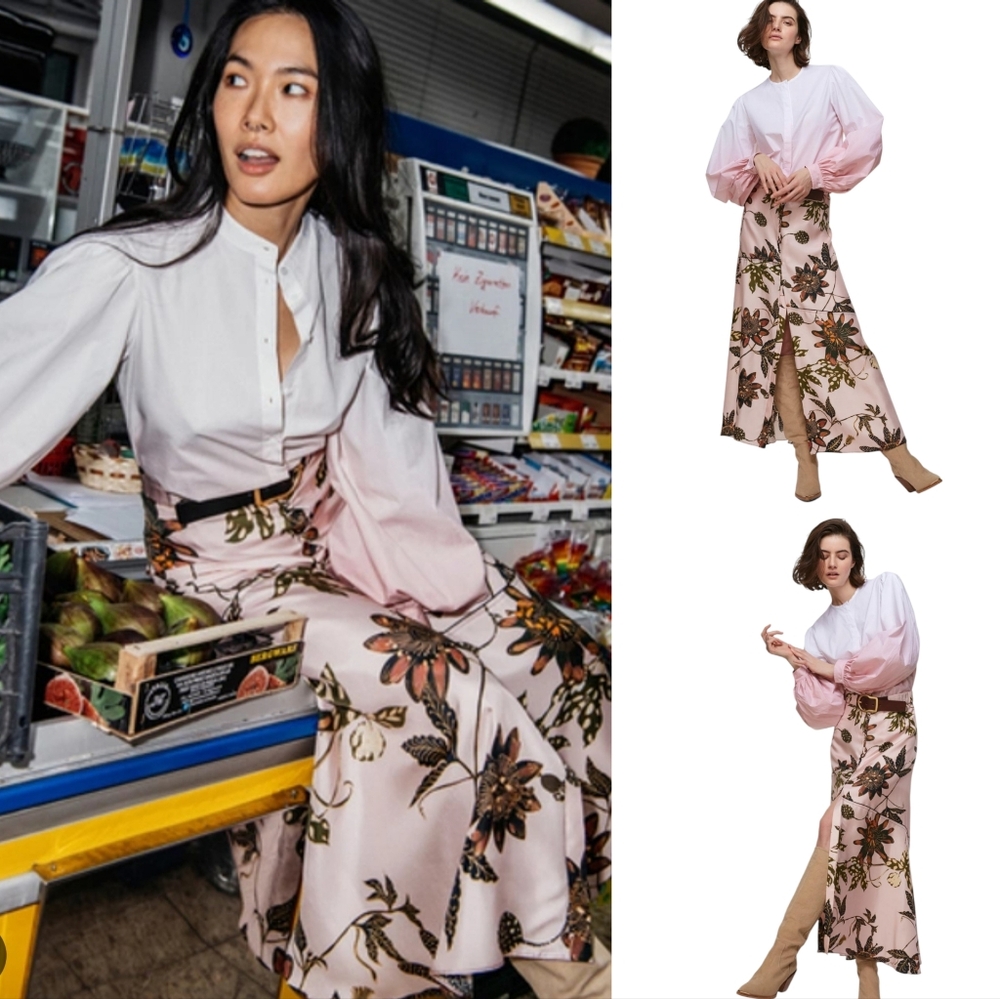 Dorothee Schumacher Powerful Flora Maxi Skirt in Rose Passiflora sz Small